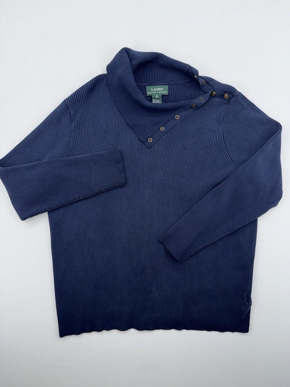 Lauren Ralph Lauren Woman Sweater W/ Button Side 1X Navy Blue Long Sleeve